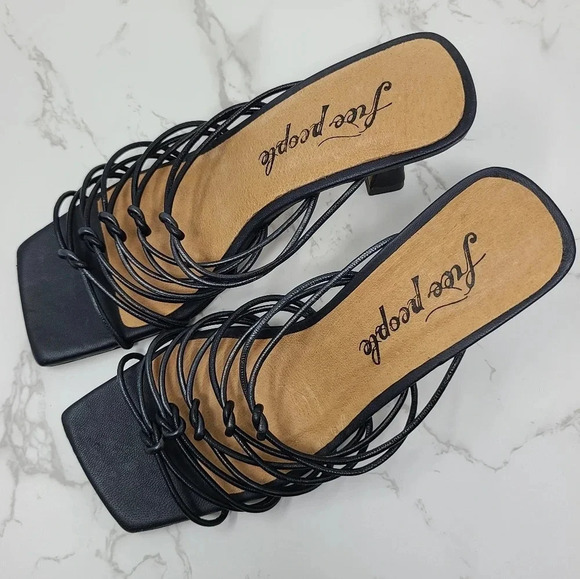 Free People Black Leather Strappy Heeled Sandals 37 - Picture 2 of 7